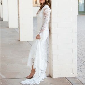 Lace sleeves and train Wedding Dress
